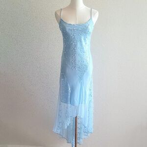 Y2K Blue Sheer Floral Sparkly Fairy Prom Dress